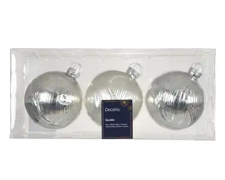 Kerstbal glas d8cm zilver 3st