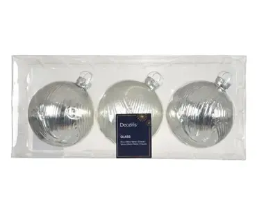 Kerstbal glas d8cm zilver 3st