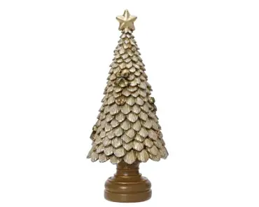 Kerstboom polyresin 10x10x23cm goud