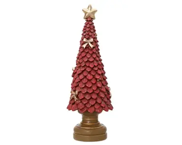 Kerstboom polyresin 12x12x36cm rood