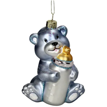 Kersten Ornament Geboorte teddy glas blauw 11.4cm - afbeelding 3