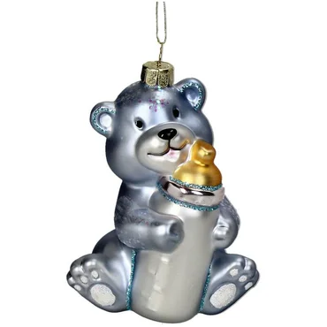 Kersten Ornament Geboorte teddy glas blauw 11.4cm - afbeelding 3