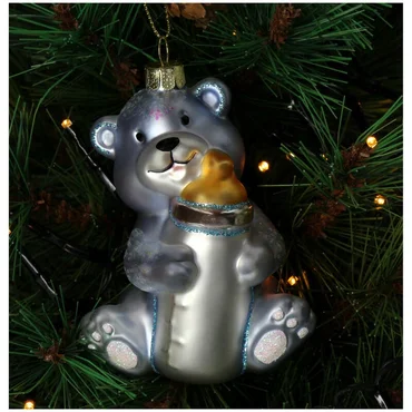 Kersten Ornament Geboorte teddy glas blauw 11.4cm - afbeelding 4