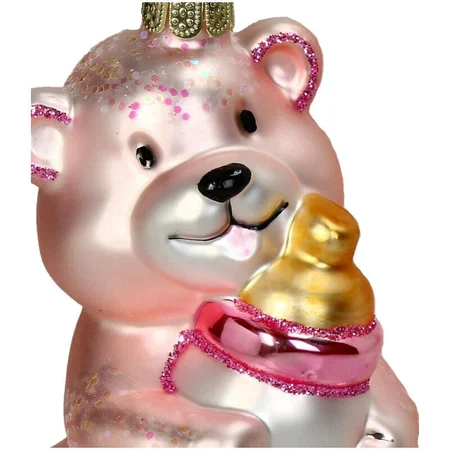 Kersten Ornament Geboorte teddy glas roze 11.4cm - afbeelding 2