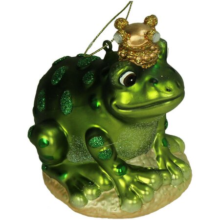 Kersten Ornament Kerstoetel met kroon glas groen 10.2cm