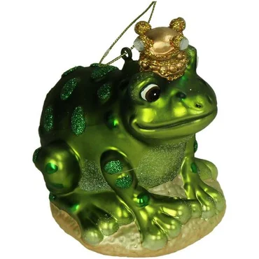 Kersten Ornament Kerstoetel met kroon glas groen 10.2cm