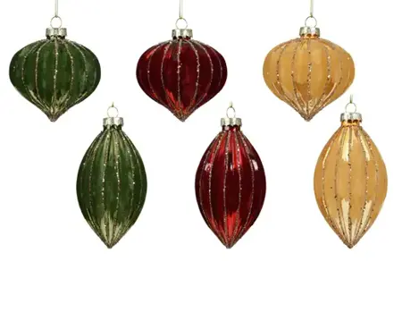 Kersthanger glas 8cm groen/rood/goud - assortiment