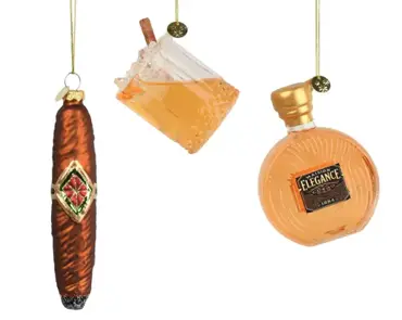 Kersthangers glas whiskey set 7.1x2.9x9.6cm 3st - afbeelding 3