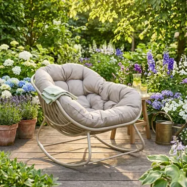 Lounge- schommelstoel Rocking Creme Frame Creme kussen - afbeelding 2