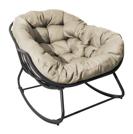 Lounge- schommelstoel Rocking Grijs Frame Creme kussen