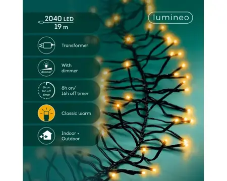 Lumineo cluster kerstverlichting | 2040 LED | 19 meter | klassiek warm - afbeelding 2