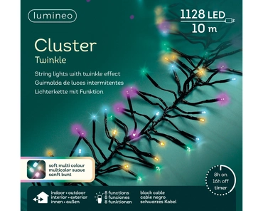 Lumineo cluster lights 10m 1128led zwart/soft multi colour