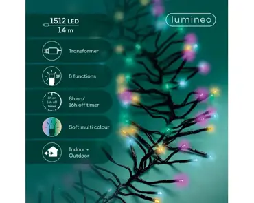 Lumineo cluster verlichting 1512Led  14m zwart/soft multi colour - afbeelding 2