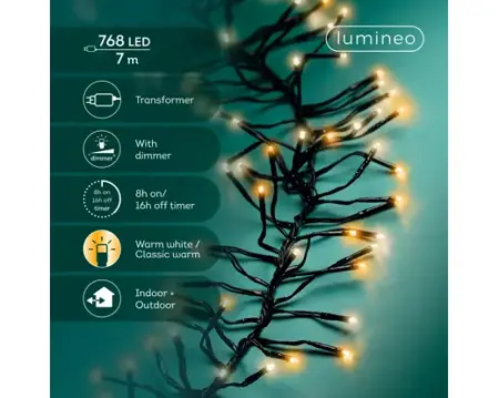 Lumineo Clusterverlichting 7m 768led Warm wit/ Klassisk warm - afbeelding 2