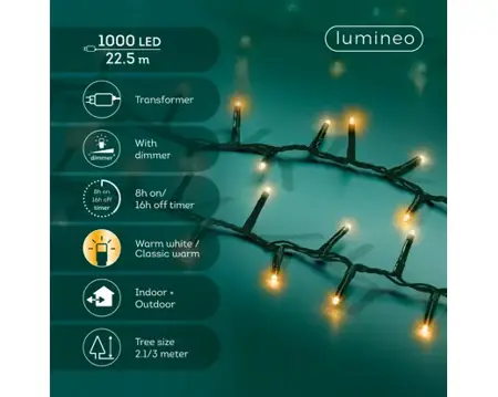 Lumineo compact kerstverlichting | 1000 LED | 22.5 meter | warm wit en klassiek warm - afbeelding 2
