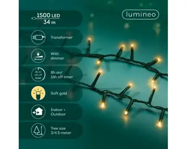 Lumineo compact kerstverlichting | 1500 LED | 34 meter | soft gold - afbeelding 2