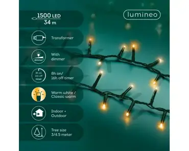 Lumineo compact kerstverlichting | 1500 LED | 34 meter | warm wit en klassiek warm - afbeelding 2