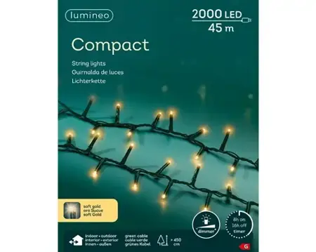 Lumineo compact kerstverlichting | 2000 LED | 45 meter | soft gold - afbeelding 1