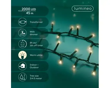 Lumineo compact kerstverlichting | 2000 LED | 45 meter | warm wit - afbeelding 2
