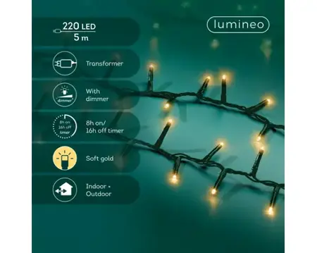 Lumineo compact kerstverlichting | 220 LED | 5 meter | soft gold - afbeelding 2