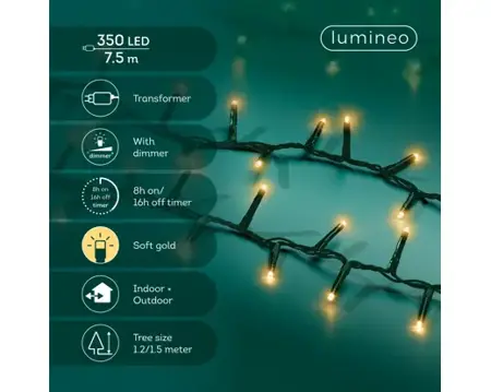Lumineo compact kerstverlichting | 350 LED | 7.5 meter | soft gold - afbeelding 2