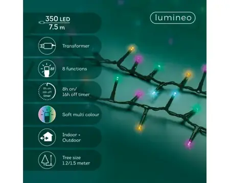 Lumineo compact kerstverlichting | 350 LED | 7.5 meter | soft multi colour - afbeelding 2