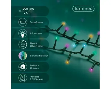 Lumineo compact kerstverlichting | 350 LED | 7.5 meter | soft multi colour - afbeelding 2