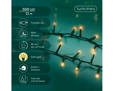 Lumineo compact kerstverlichting | 500 LED | 11 meter | soft gold - afbeelding 2