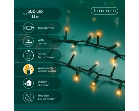 Lumineo compact kerstverlichting | 500 LED | 11 meter | warm wit en klassiek warm - afbeelding 2