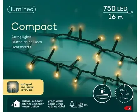 Lumineo compact kerstverlichting | 750 LED | 16 meter | soft gold - afbeelding 1