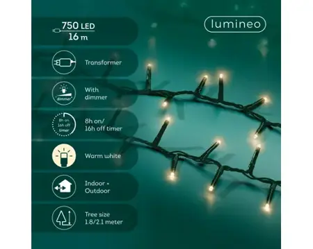Lumineo compact kerstverlichting | 750 LED | 16 meter | warm wit - afbeelding 2