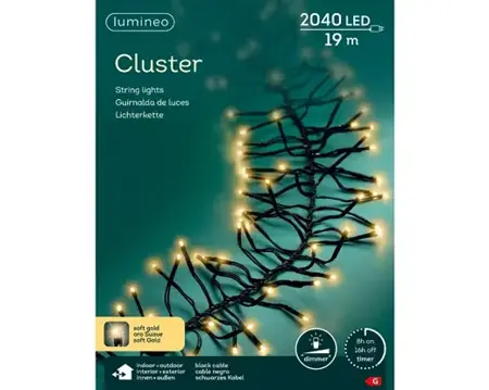 Lumineo led cluster 19m-2040l zwart/soft gold - afbeelding 1
