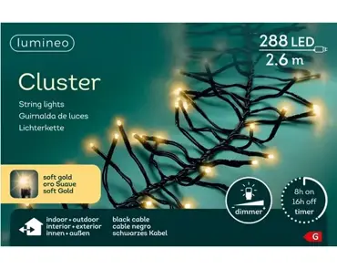 Lumineo led cluster 260cm-288l zwart/soft gold