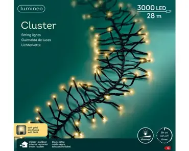 Lumineo led cluster 28m-3000l zwart/soft gold