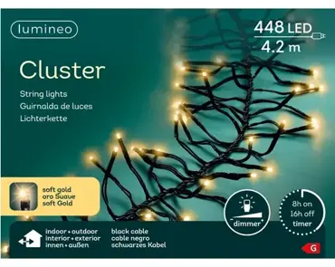 Lumineo led cluster 4.2m-448l zwart/soft gold