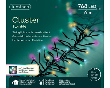 Lumineo Led cluster 6m 768l zwart/soft multi Colour