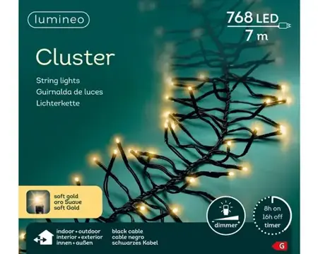 Lumineo led cluster 7m-768l zwart/soft gold - afbeelding 1