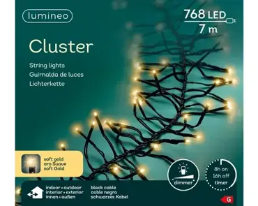 Lumineo led cluster 7m-768l zwart/soft gold