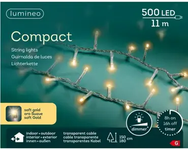 Lumineo led compact lights 11m-500led transparant/soft gold - afbeelding 1
