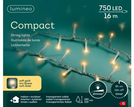 Lumineo led compact lights 16m-750led transparant/soft gold - afbeelding 1
