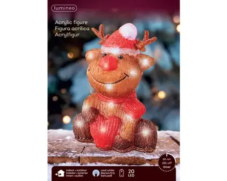 Lumineo led rendier 20LED bruin/koel wit - afbeelding 1