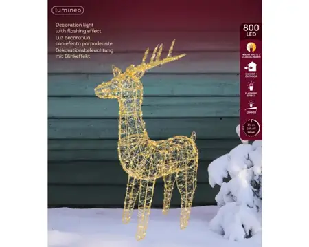 Lumineo led rendier 20x57x104cm-800led goud/warm wit/klassiek warm - afbeelding 1