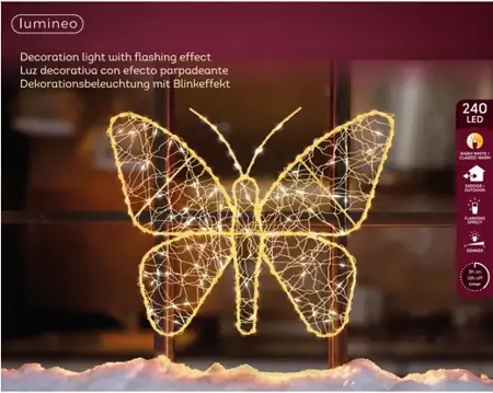 Lumineo led vlinder 38x30cm-240led goud/warm wit/klassiek warm - afbeelding 1