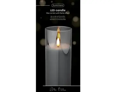 Lumineo ledkaars in glas 17.5cm rookgrijs - afbeelding 1
