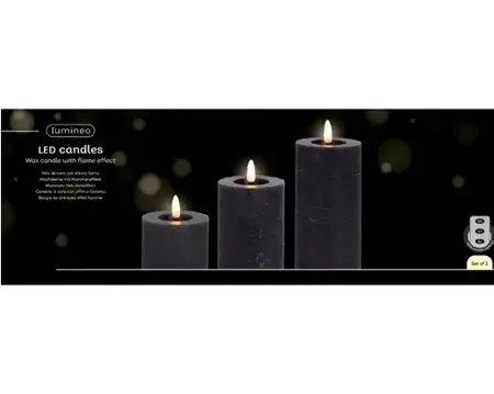 Lumineo ledkaars met afstandsbediening set van 3 grijs - afbeelding 1