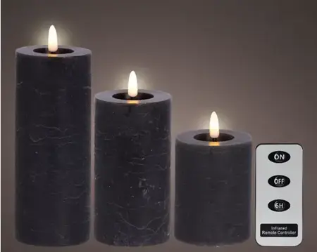 Lumineo ledkaars met afstandsbediening set van 3 grijs - afbeelding 3
