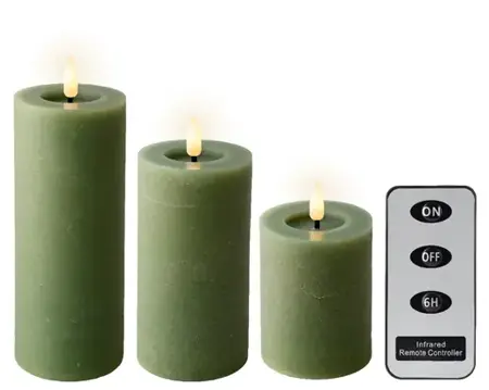 Lumineo ledkaars met afstandsbediening set van 3 groen - afbeelding 1