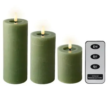 Lumineo ledkaars met afstandsbediening set van 3 groen - afbeelding 1