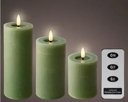Lumineo ledkaars met afstandsbediening set van 3 groen - afbeelding 2