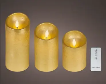Lumineo ledkaars wave vlam 3st goud/warm wit - afbeelding 2